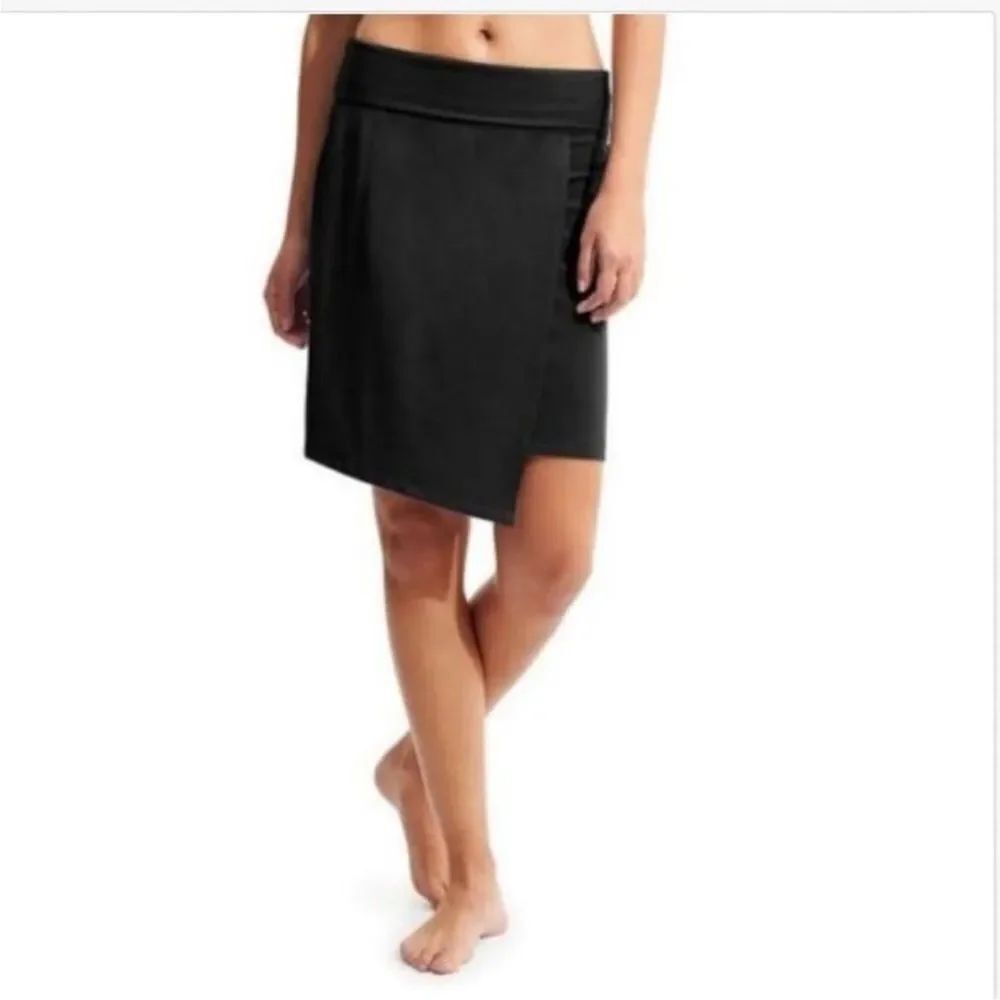 Athleta Seaside Fold Over Faux Wrap Black Skirt Women Size S